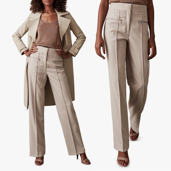 Reiss Miller Zip Detail Trousers Stone Womens 4